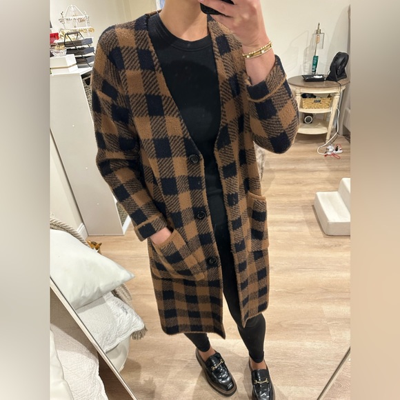 Like New Lush Checkered Brown Black Long Cardigan Sweater - Picture 5 of 6
